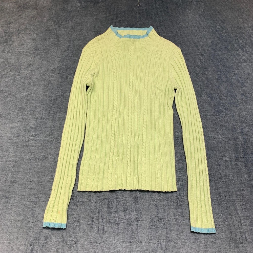 Ann Taylor Loft Sweater Womens Small Green Acrylic Cable Knit Turtleneck Cozy